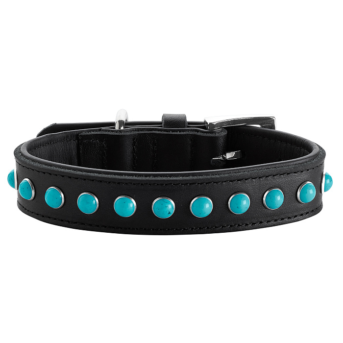 Hunter ошейник для собак Modica S (31-37 см) натуральная кожа, черный, фурнитура с имитацией бирюзы СКИДКА 40%