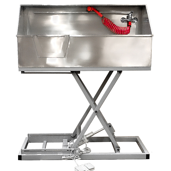 ТД ВЕТ Ванна для мытья животных VETBOT из нерж. стали, электропривод 1500x600x805-1350h, с дверцей и душем (каркас белый) (из наличия) СКИДКА 15%