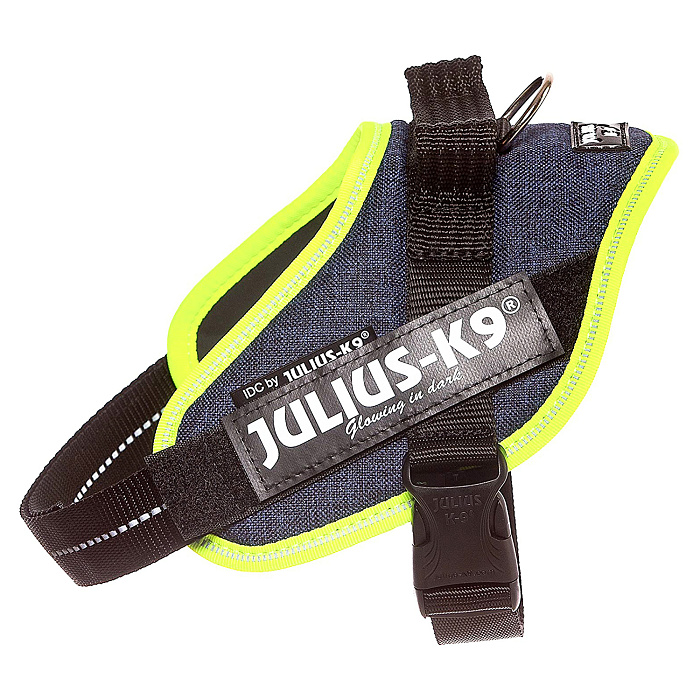 JULIUS-K9 шлейка для собак IDC®-Powerharness XS/Mini-Mini (40-53см/ 4-7кг), джинса-зеленый неон СКИДКА 50%