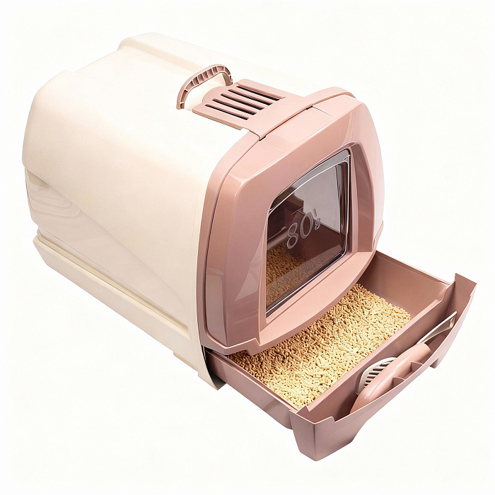 Био-туалет MPS 80'S MAXI для крупных кошек с выдвижным лотком 62х47х49см, бежевый