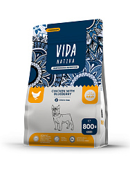 Сухой корм VIDA NATIVA для взрослых собак миниатюрных и мелких пород из курицы с черникой 800 г