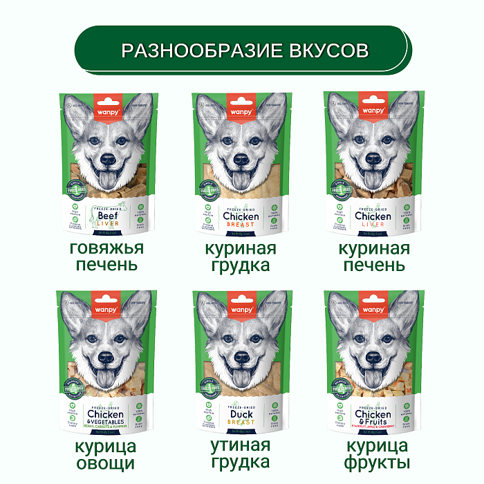 Wanpy Dog Сублимированное лакомство для собак "Курица и фрукты" 40 г