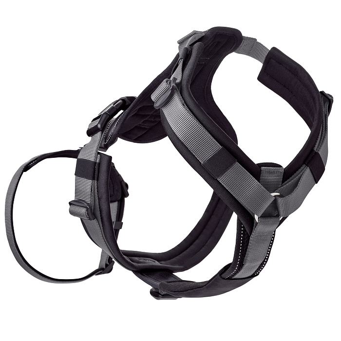 Hunter шлейка для собак Safety Maldon M-L (57-98 / 60-91 / 2,5 см) с ручкой, нейлон, черный/серый СКИДКА 50%