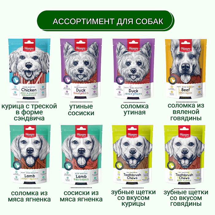 Wanpy Dog Лакомство для собак "Зубные щетки со вкусом говядины" 100 г