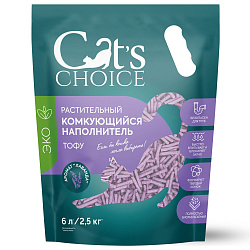 Растительный комкующийся наполнитель тофу Cat's choice с ароматом "Лаванда" 6 л/2,5 кг