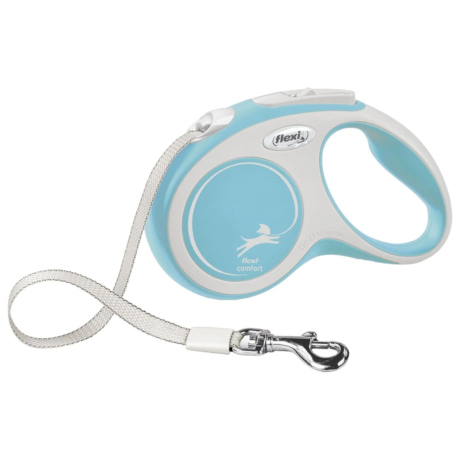 flexi рулетка NEW LINE Comfort S (до 15 кг) лента 5 м серый/голубой