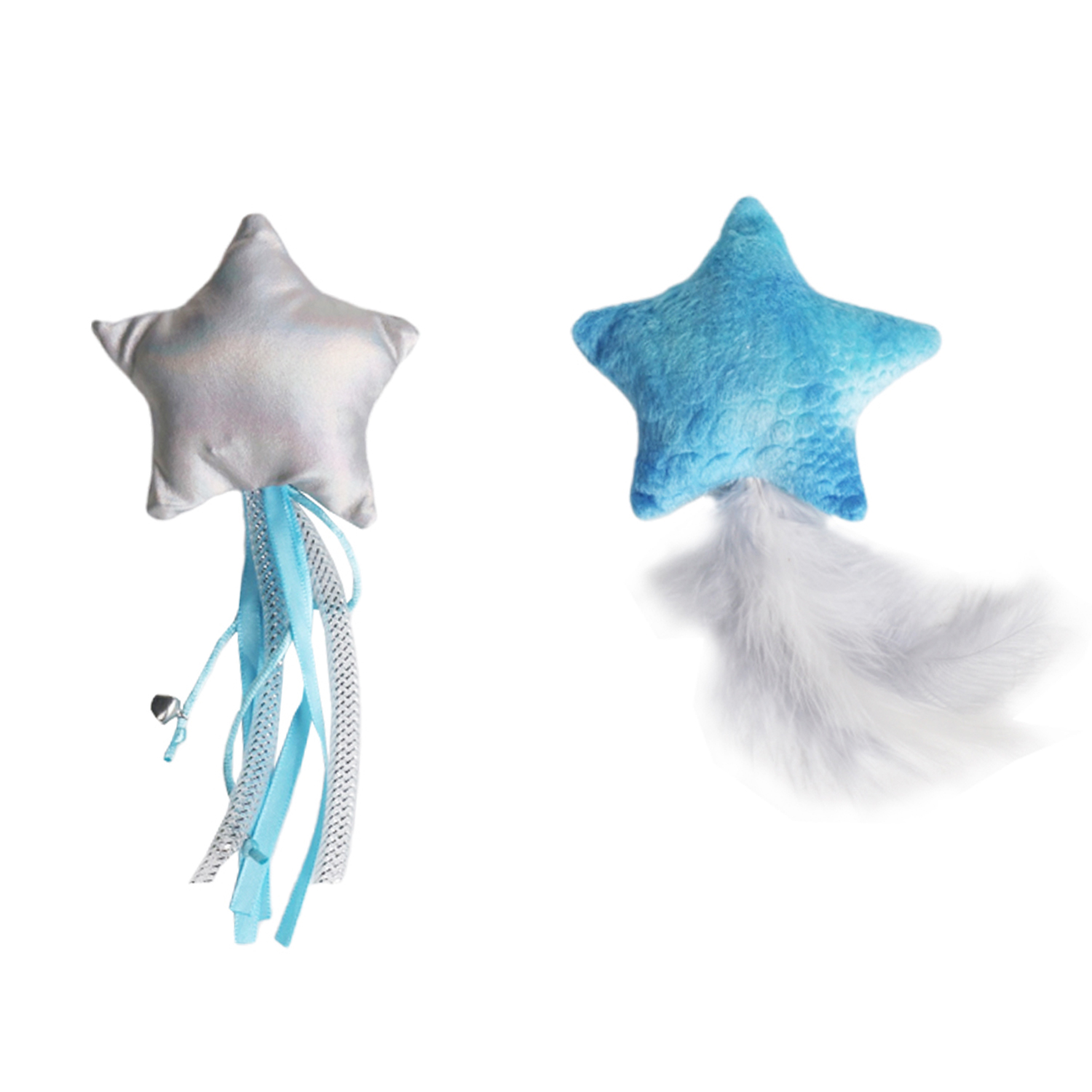Игрушка Petpark для кошек Звездочки с перьями и лентами с кошачьей мятой (2 шт в комплекте)