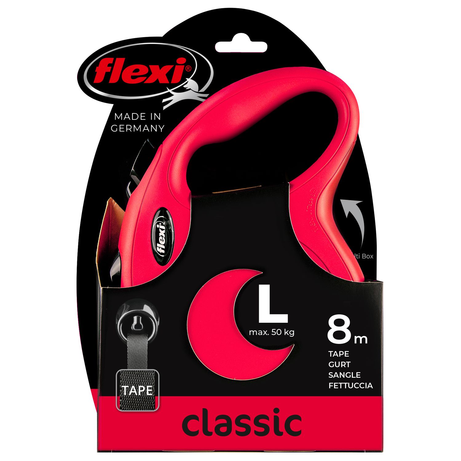 flexi рулетка New Classic L (до 50 кг) лента 8 м красная