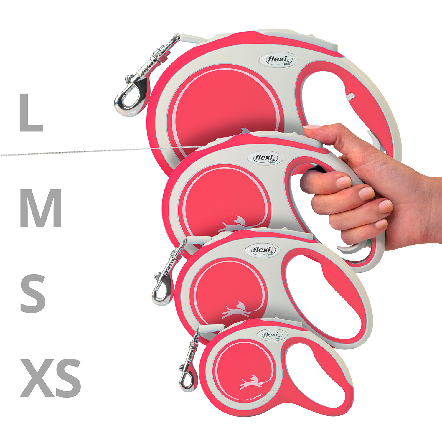 flexi рулетка NEW LINE Comfort XS (до 12 кг) лента 3 м серый/красный