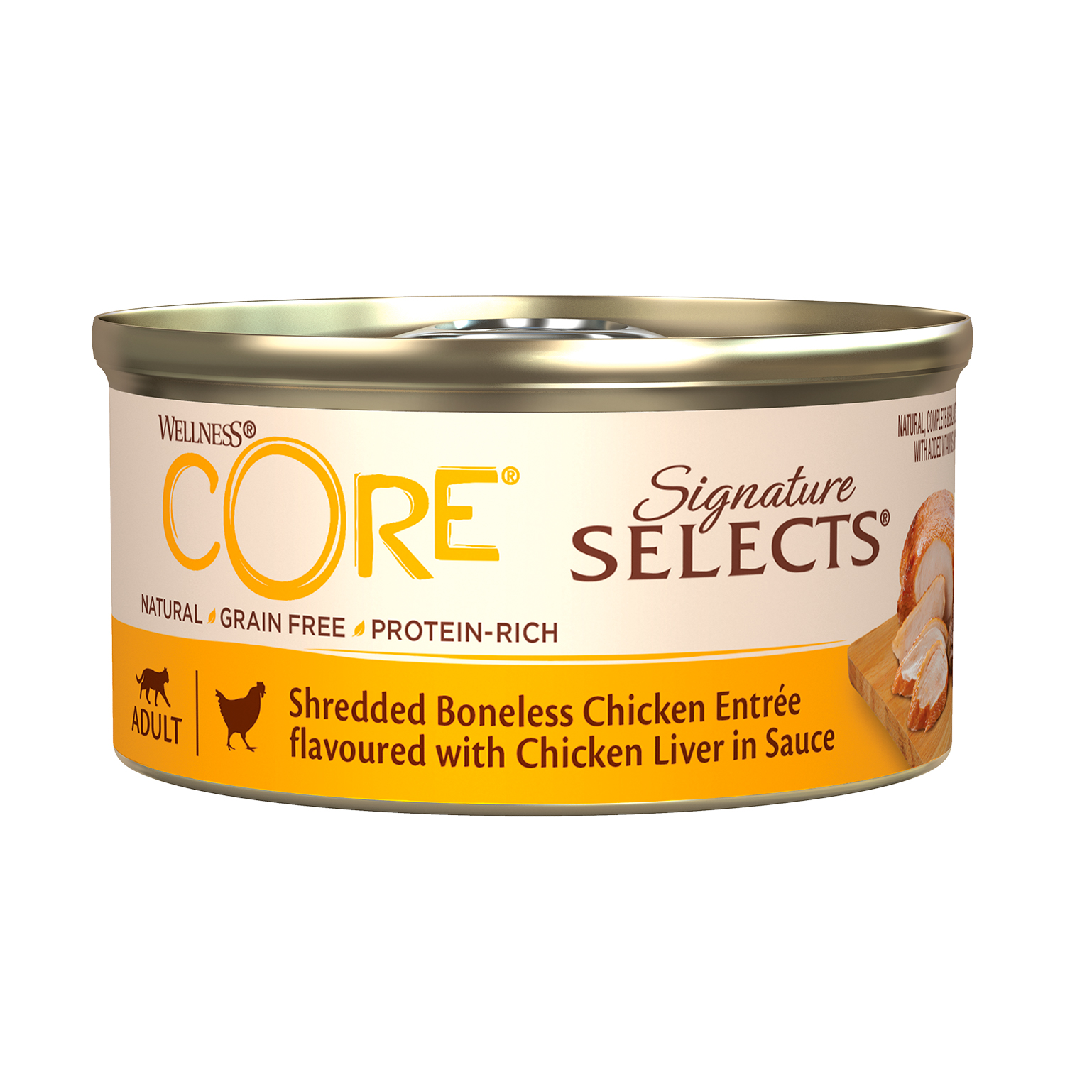Влажный корм CORE SIGNATURE SELECTS для кошек, из курицы с куриной печенью в виде фарша в соусе, консервы 79 г