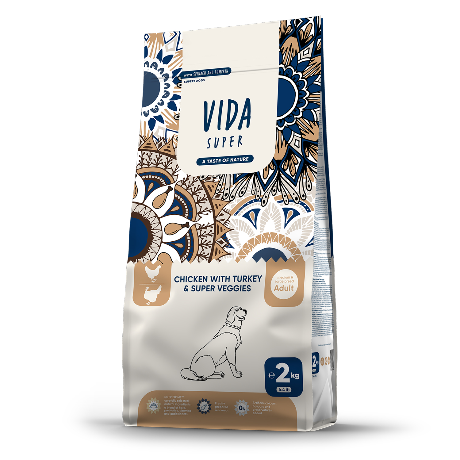 Сухой корм VIDA SUPER для взрослых собак средних и крупных пород из курицы с индейкой и овощами 2 кг