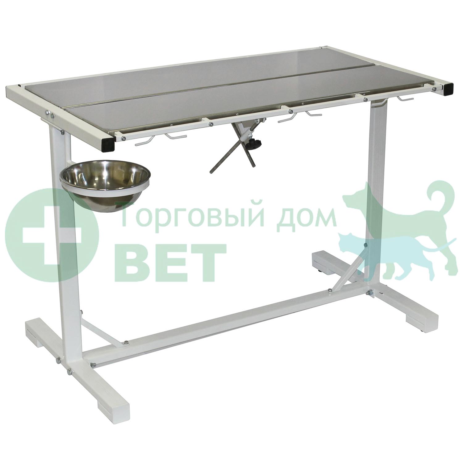 ТД ВЕТ Стол ветеринарный универсальный СВУ-36.02, 1290х700х900h, (без рейлингов 1200х620) столешница нерж.сталь, каркас белый СКИДКА 15%