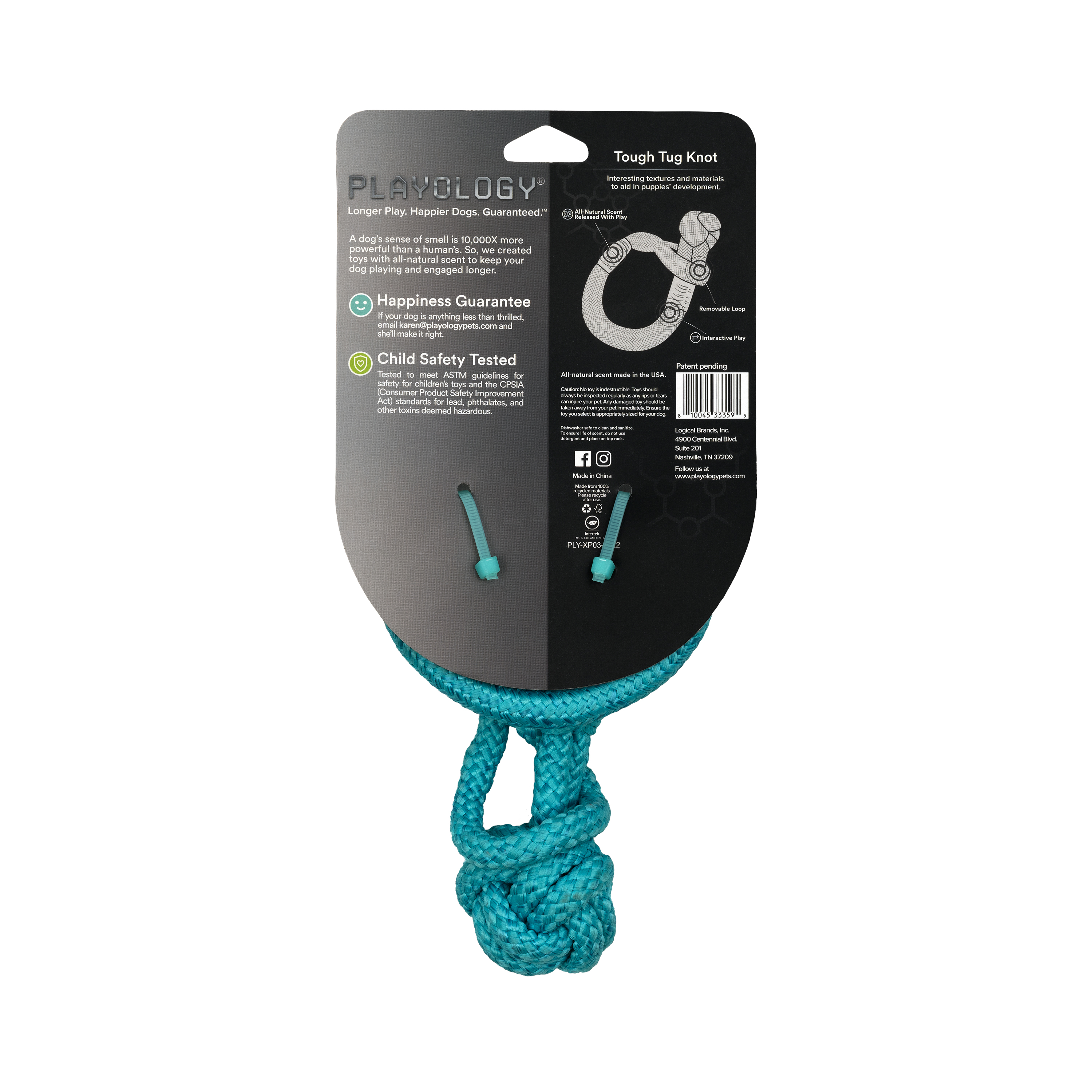 Playology жевательный канат TOUGH TUG KNOT для щенков 4-8 месяцев с ароматом арахиса, цвет голубой СКИДКА 50%