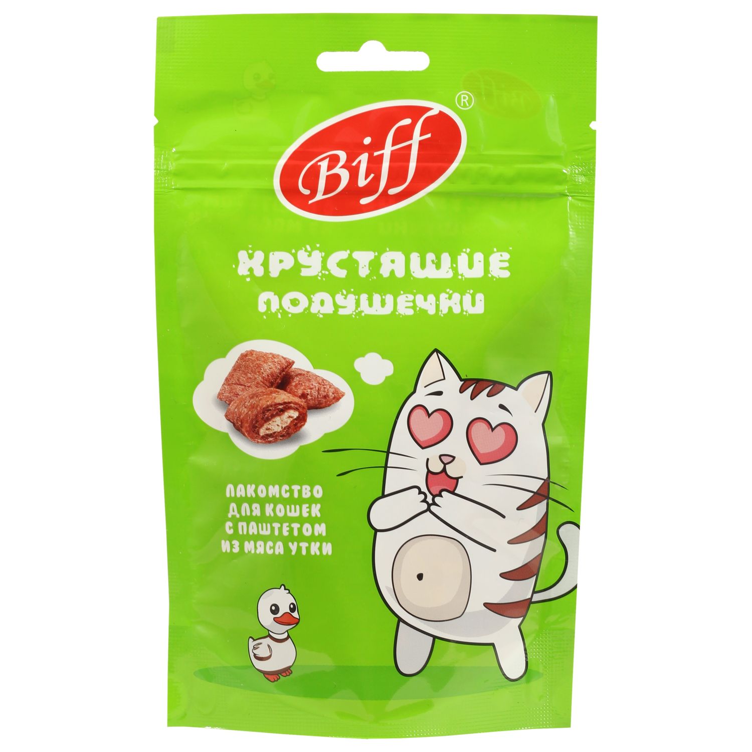 Лакомство TiTBiT Хрустящие подушечки Biff для кошек с паштетом из утки 60 г