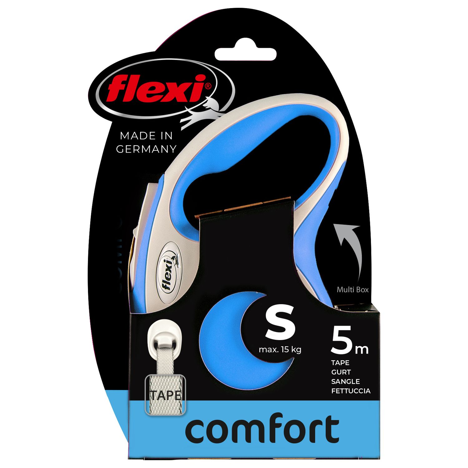 flexi рулетка NEW LINE Comfort S (до 15 кг) лента 5 м серый/синий