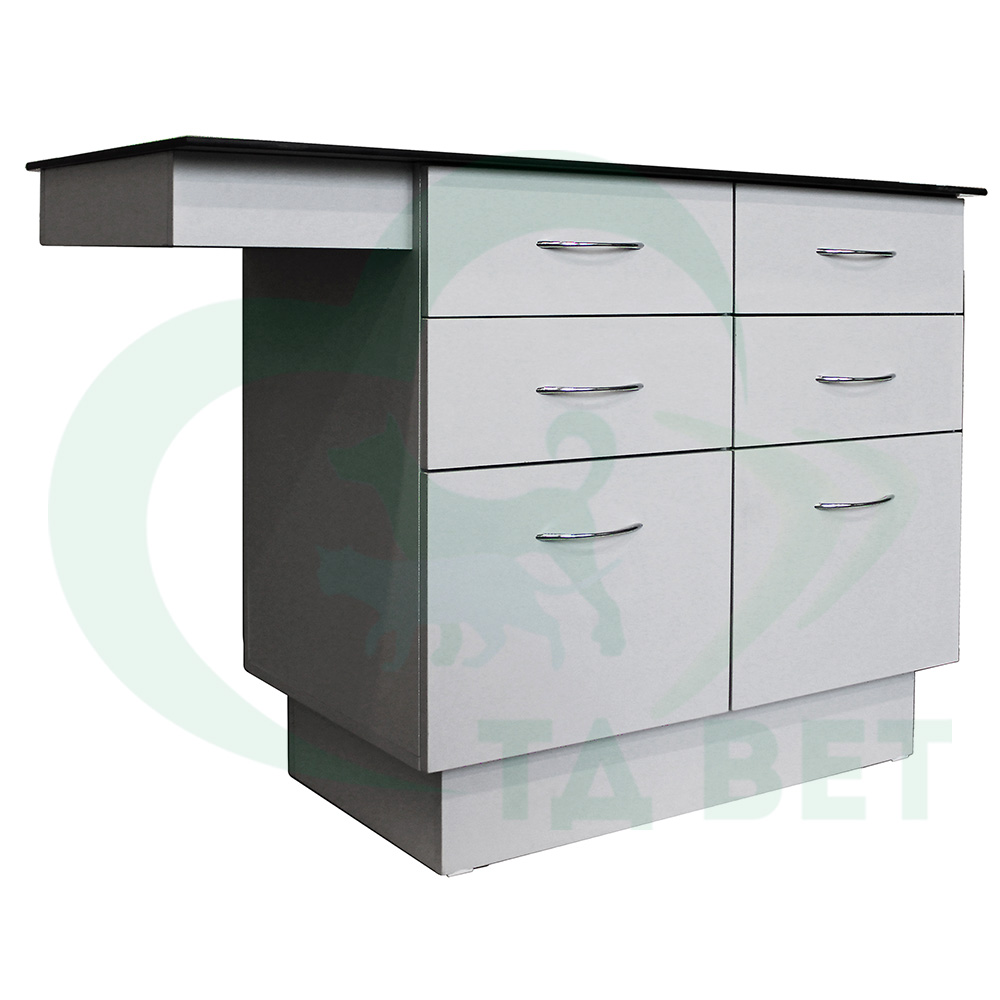 ТД ВЕТ Стол смотровой 22.01 с ящиками, вывод столешницы слева, HPL, 1200х580х867h