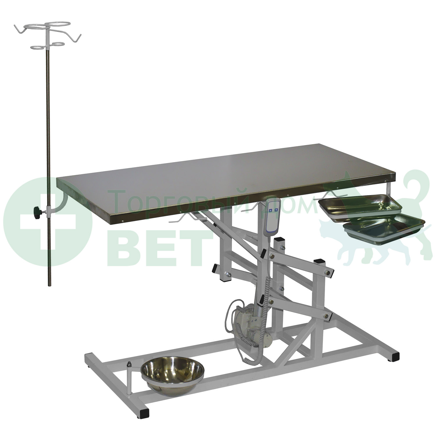 ТД ВЕТ Стол ветеринарный универсальный СВУ-10 с электроприводом, 1300x600x(760-990)h, каркас серый, пульт ручной