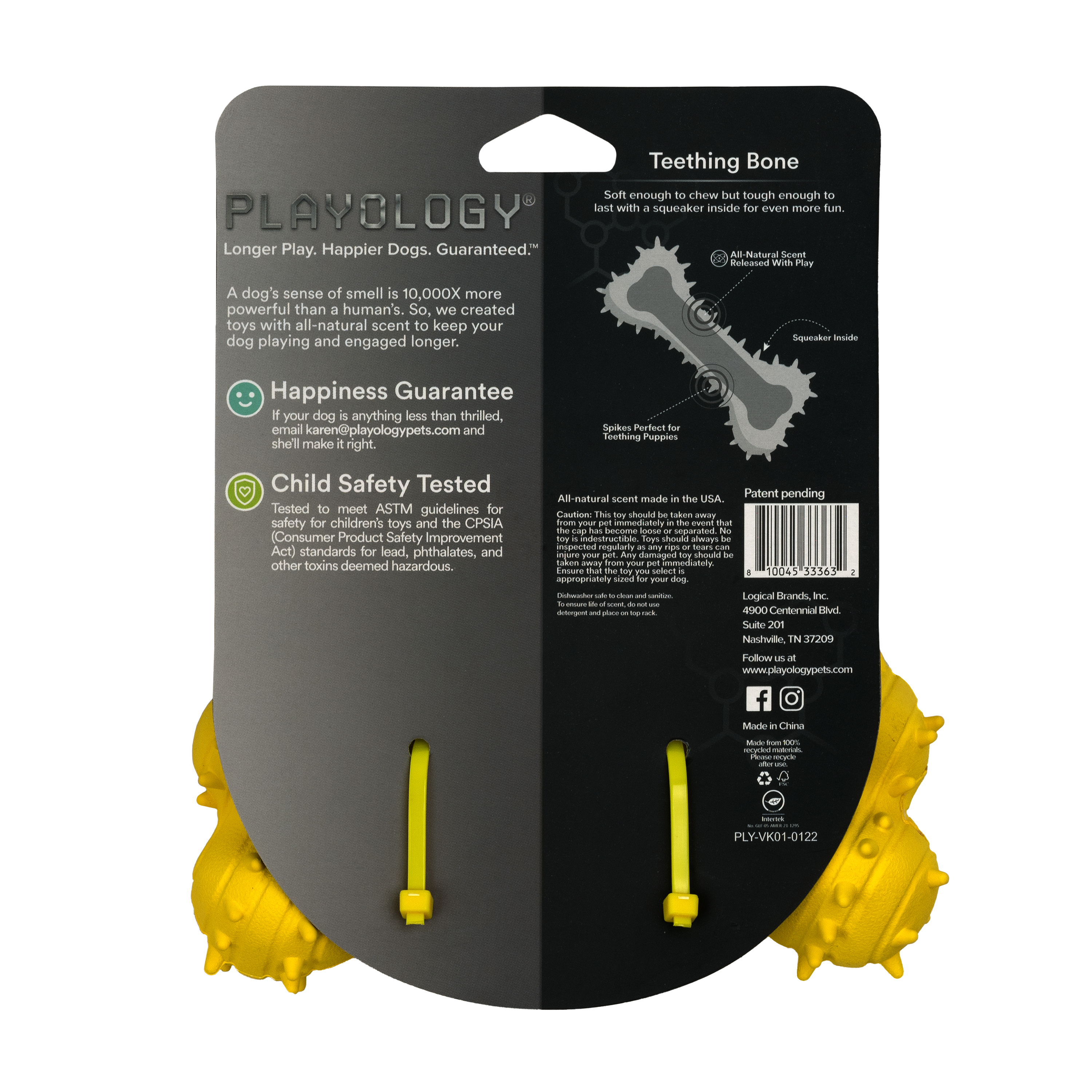 Playology дентальная жевательная косточка PUPPY TEETHING BONE для щенков 4-8 месяцев с ароматом курицы, цвет желтый СКИДКА 50%