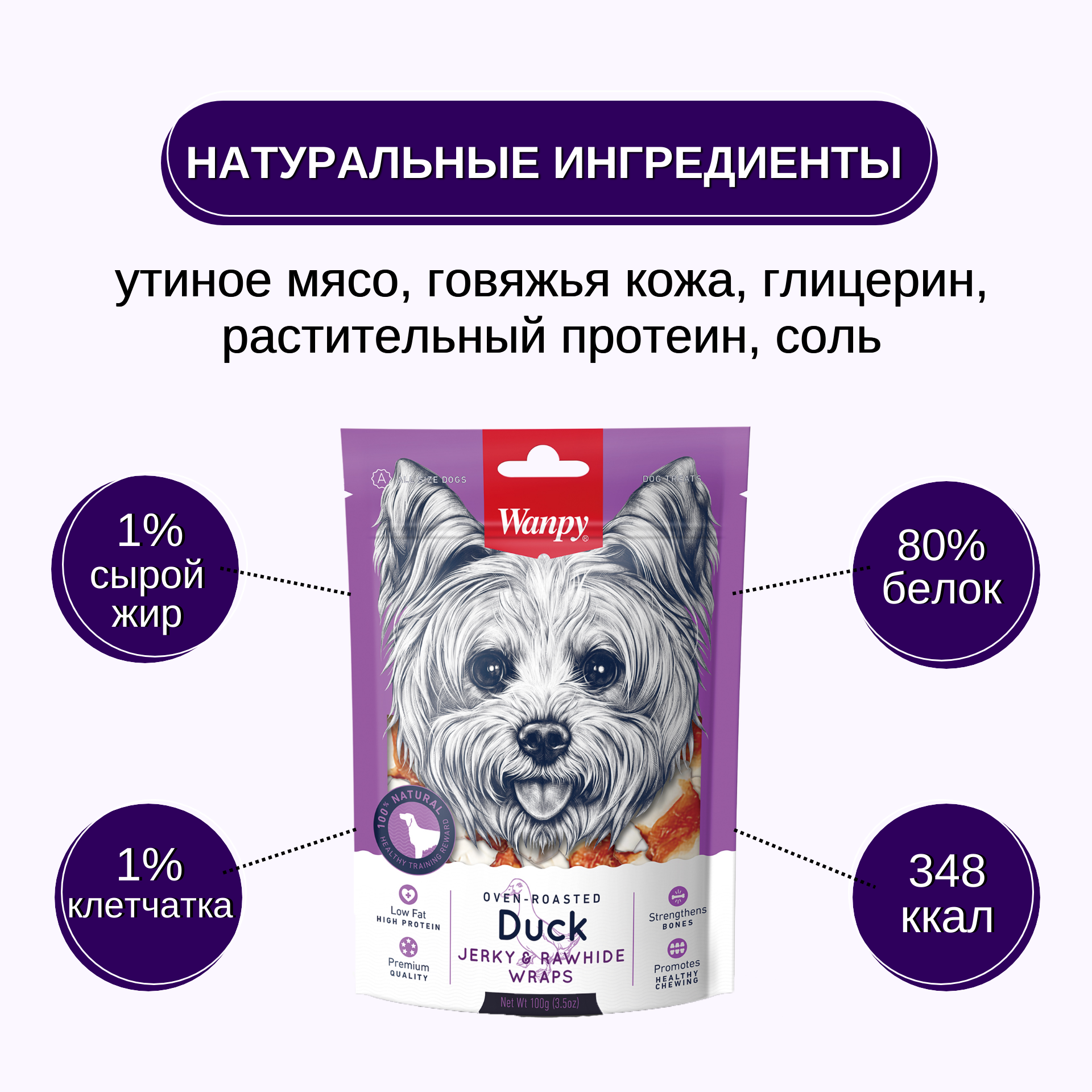 Wanpy Dog кости из сыромятной кожи с утиным мясом 100 г