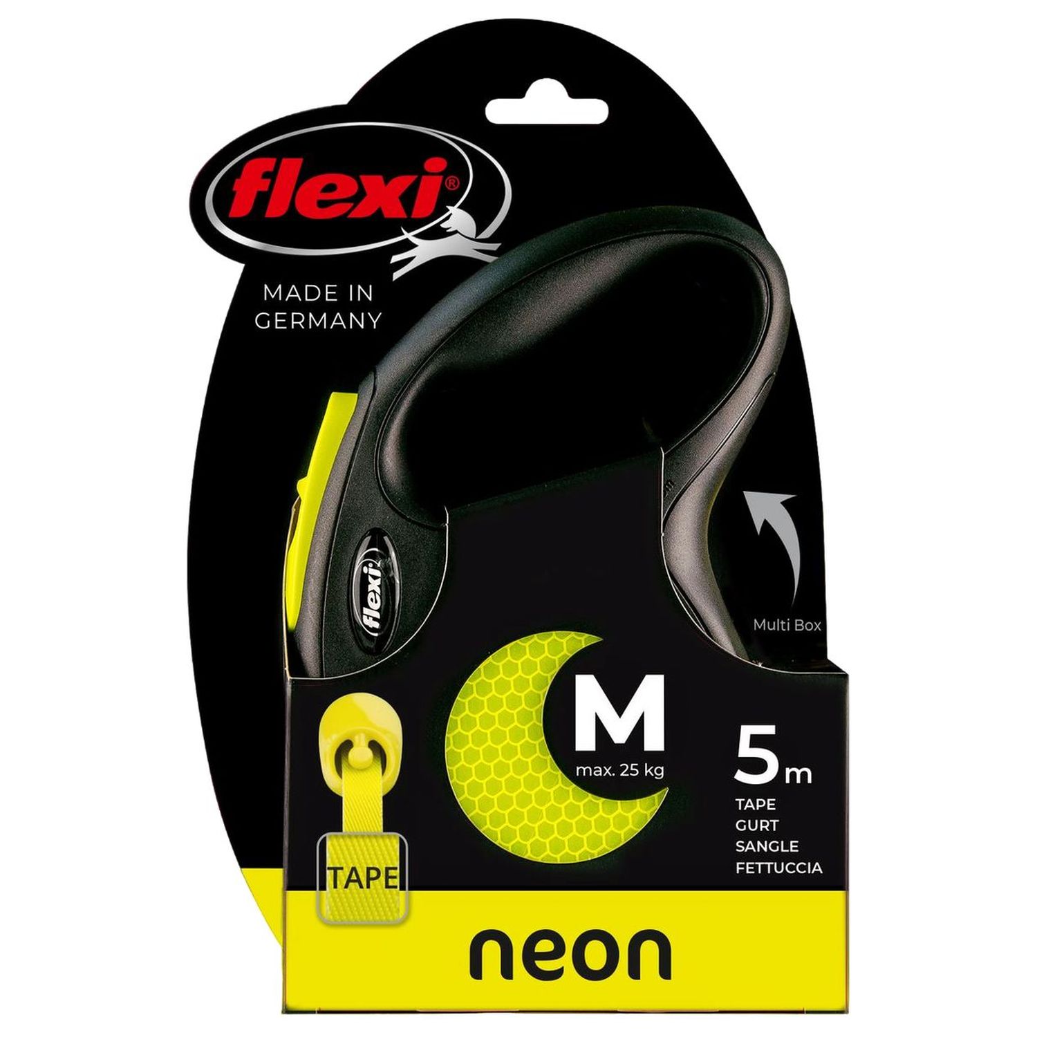 flexi рулетка Neon New М (до 25 кг) лента 5 м, светоотражающая, желтый неон
