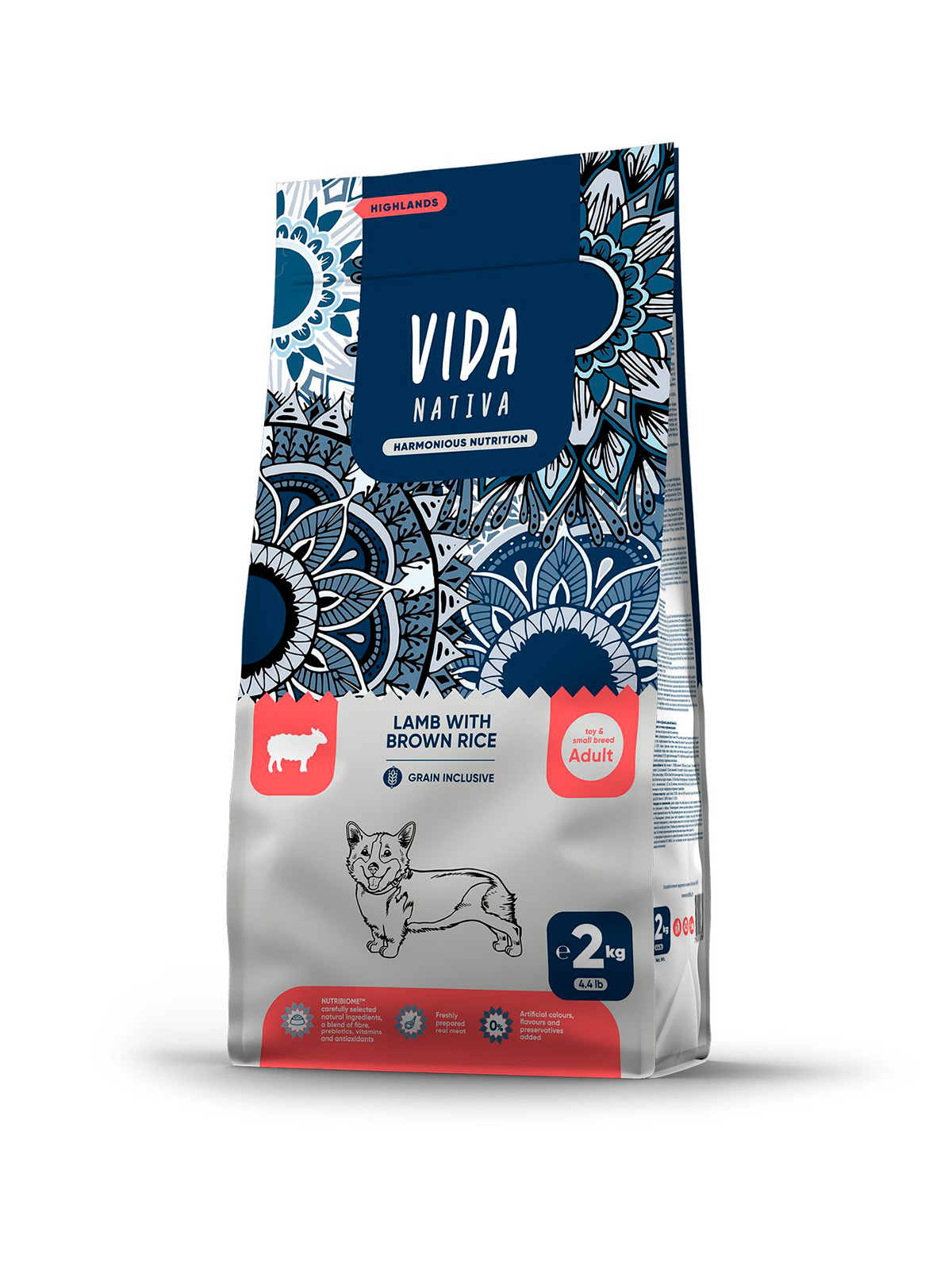 Сухой корм VIDA NATIVA для взрослых собак миниатюрных и мелких пород из ягненка с бурым рисом 2 кг