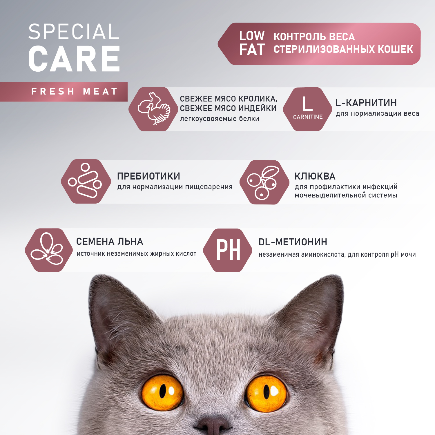 Сухой корм AWARD SPECIAL CARE Weight Control для взрослых стерилизованных кошек для контроля веса со свежим мясом кролика 10кг