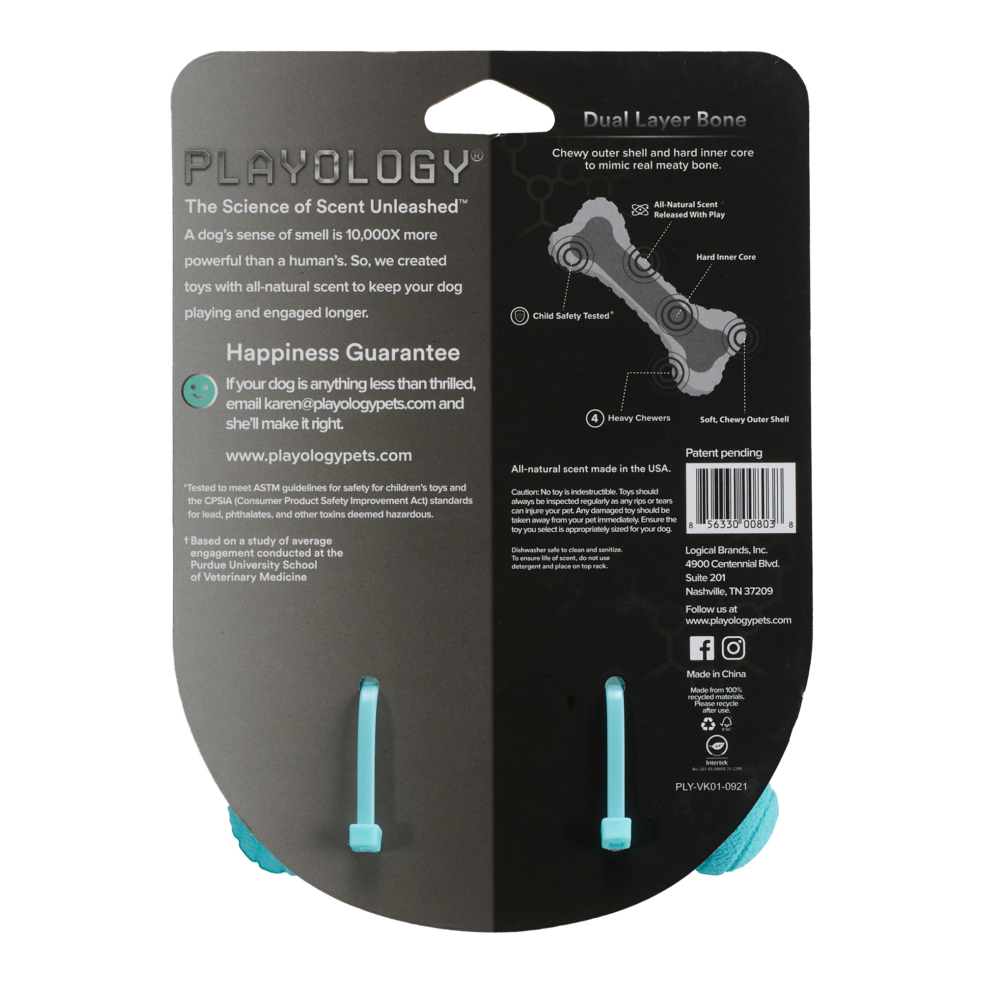 Playology двухслойная жевательная косточка DUAL LAYER BONE для собак средних пород с ароматом арахиса, средняя, цвет голубой СКИДКА 50%