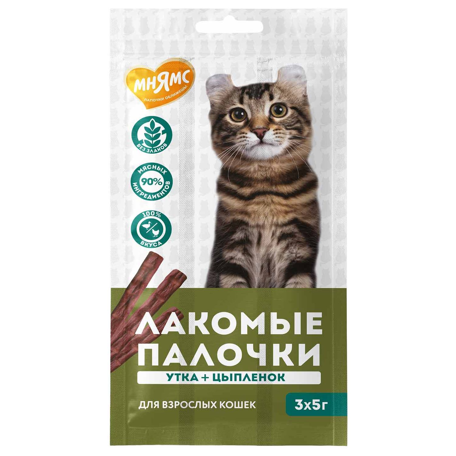 Лакомство Мнямс лакомые палочки для кошек из цыпленка и утки 3х5 г