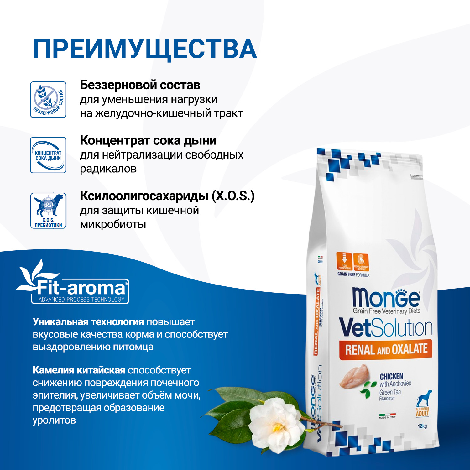 Диетический корм Monge VetSolution Dog Renal and Oxalate Ренал и Оксалат для собак при ХПН 12 кг