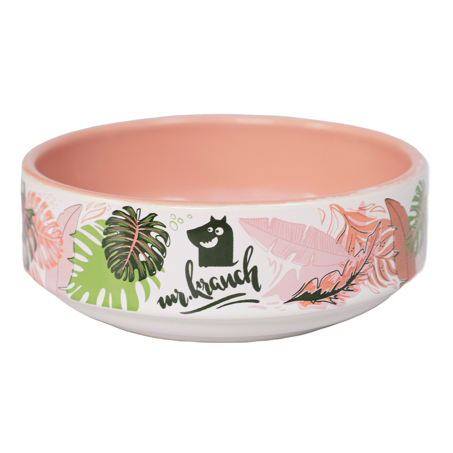 Миска Mr.Kranch для собак и кошек из фарфора Тропики 350мл розовая