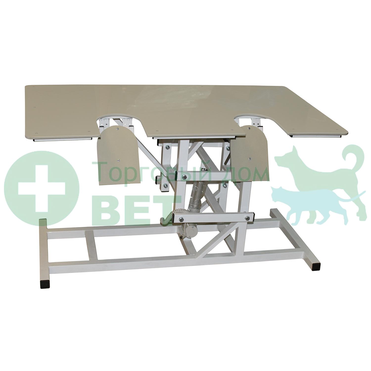 ТД ВЕТ Стол ветеринарный СВУ-29 с электроприводом 1320x720мм с опускающимися дверцами для УЗИ и эхо процедур (коврик-накладка в комплекте)каркас серый