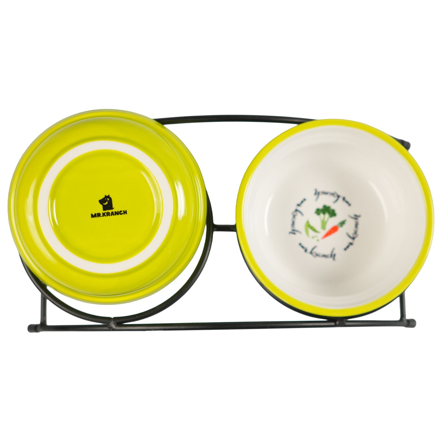 Миски Mr.Kranch на подставке для собак и кошек двойные 2x290 мл летние овощи салатовые