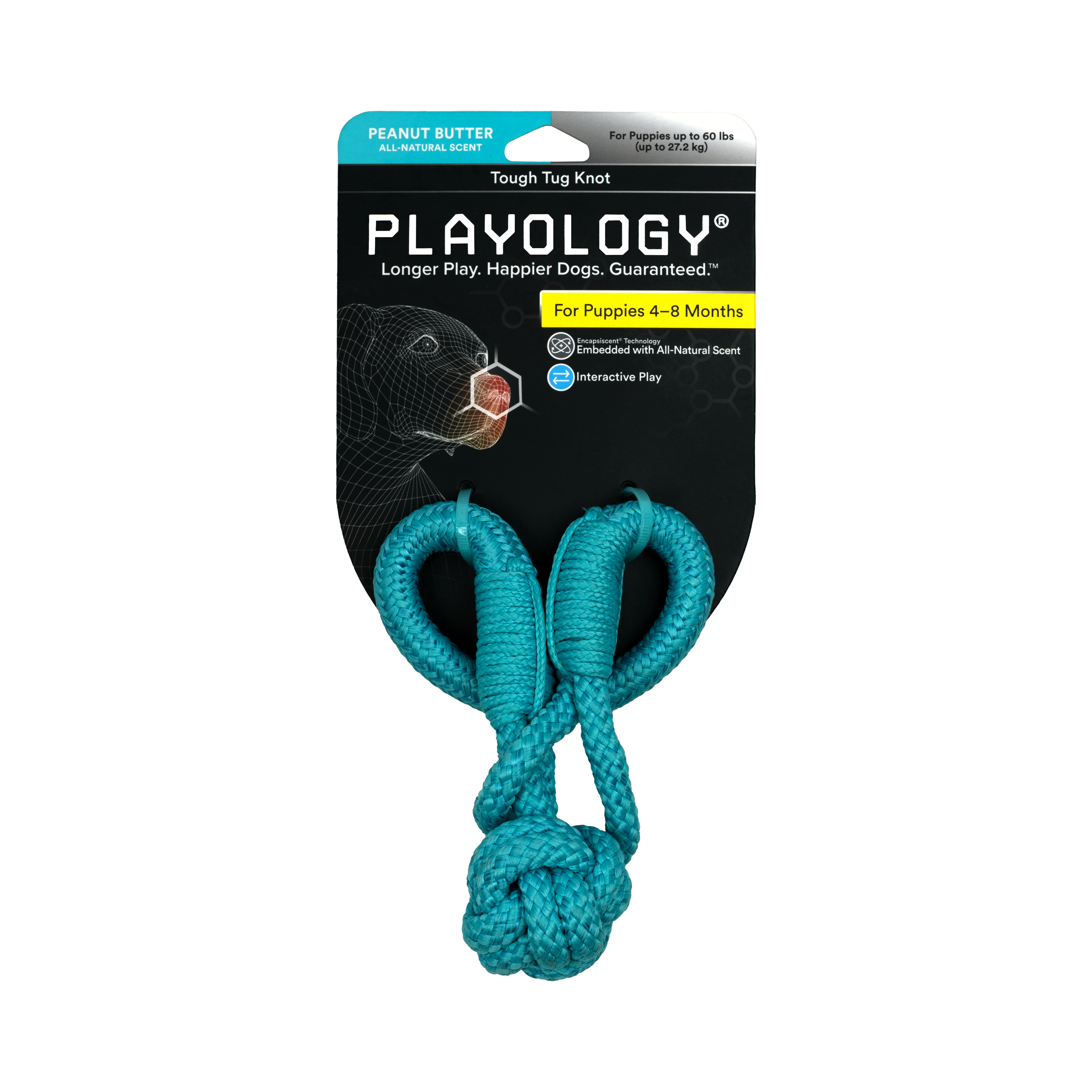 Playology жевательный канат TOUGH TUG KNOT для щенков 4-8 месяцев с ароматом арахиса, цвет голубой СКИДКА 50%