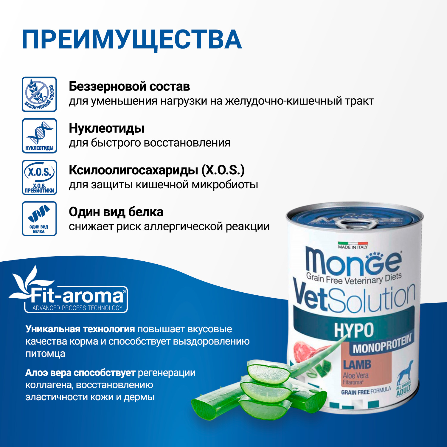 Диетический корм Monge VetSolution Dog Hypo Monoprotein LAMB Гипо монопротеин с ягнёнком для собак для снижения реакции пищевой непереносимости 400г
