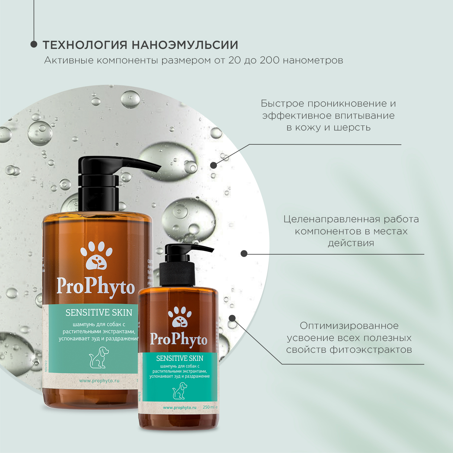 Жидкий шампунь ProPhyto SENSITIVE SKIN SHAMPOO для собак с растительными экстрактами,которые успокаивают зуд и раздражение, 500 мл