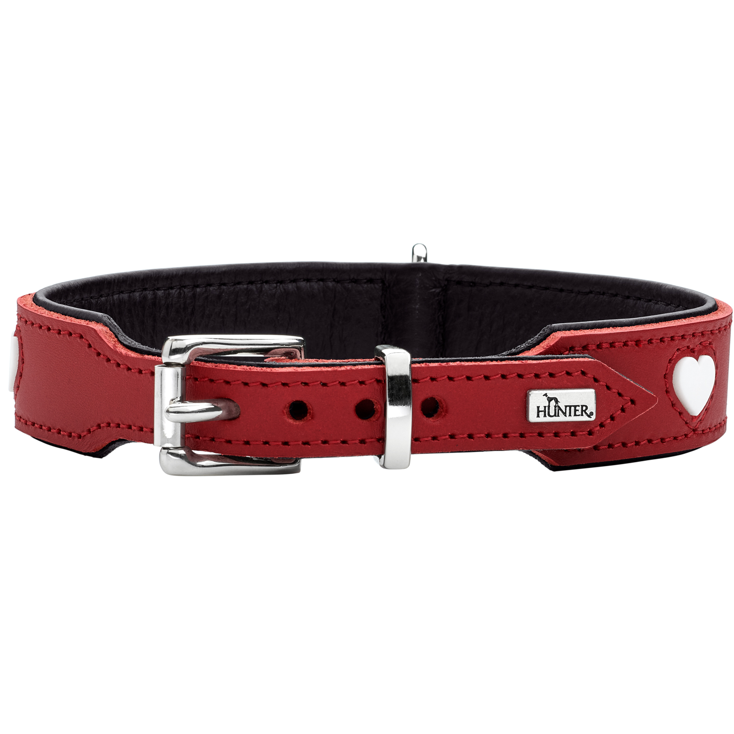 Hunter ошейник для собак Love XS-S (30-34 см) натуральная кожа красный/белый СКИДКА 50%