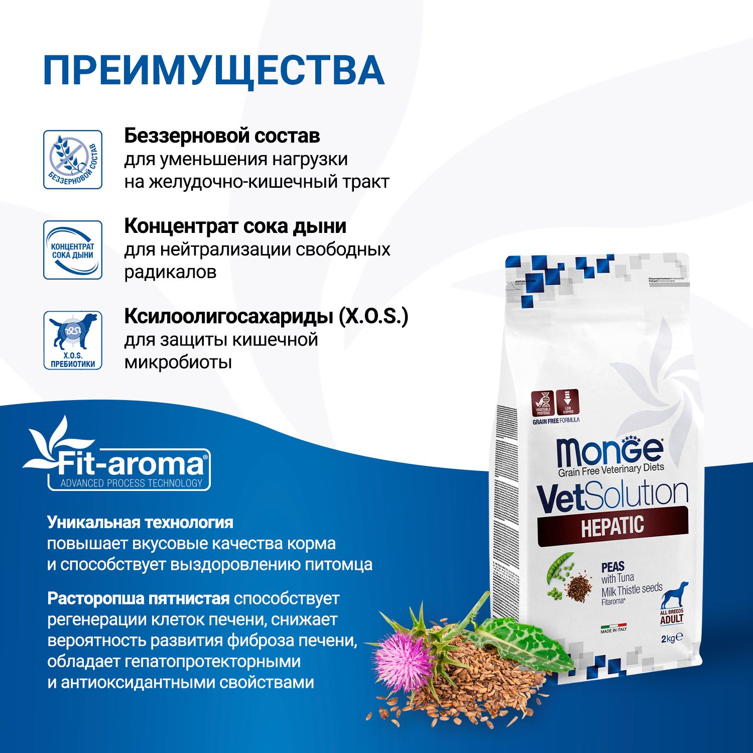 Диетический корм Monge VetSolution Dog Hepatic Гепатик для собак при заболеваниях печени 2 кг