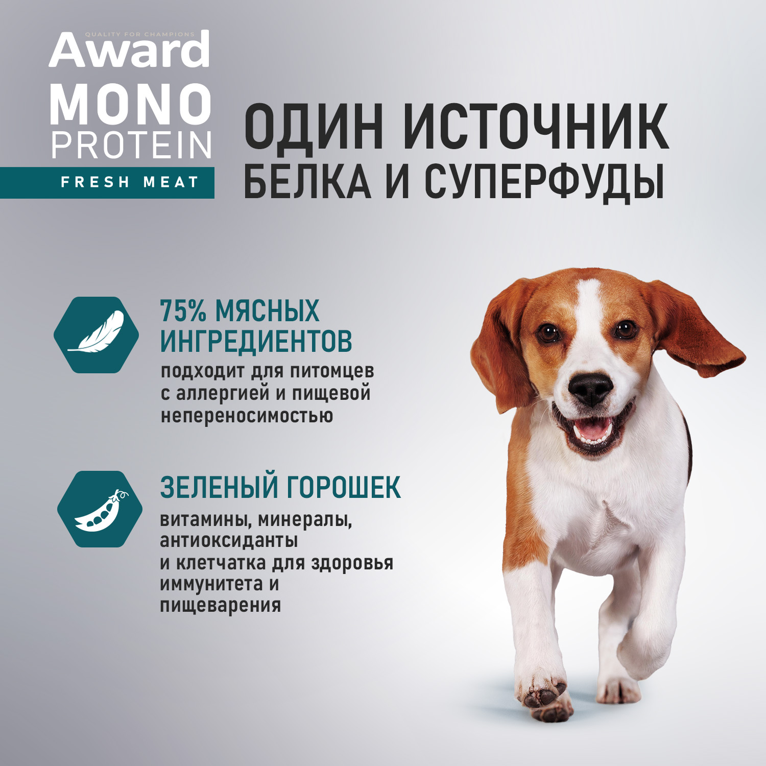 Влажный корм AWARD Monoprotein для взрослых собак паштет из говядины с зеленым горошком 100г