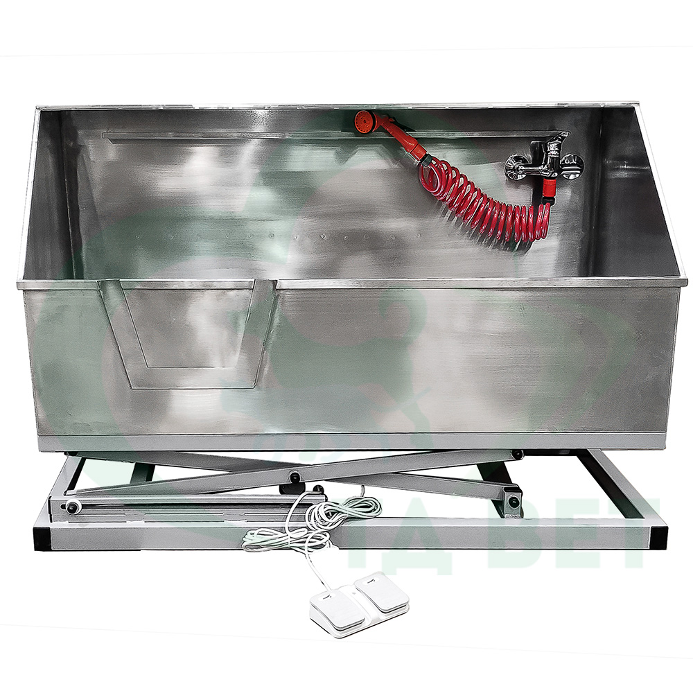 ТД ВЕТ Ванна для мытья животных VETBOT из нерж. стали, электропривод 1500x600x805-1350h, с дверцей и душем (каркас белый) (из наличия) СКИДКА 20%