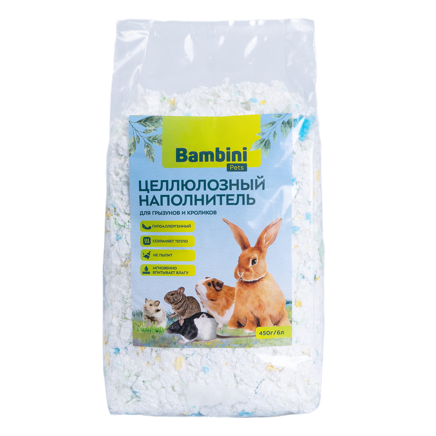 Целлюлозный наполнитель Bambini Pets для грызунов и кроликов 450 г/6 л
