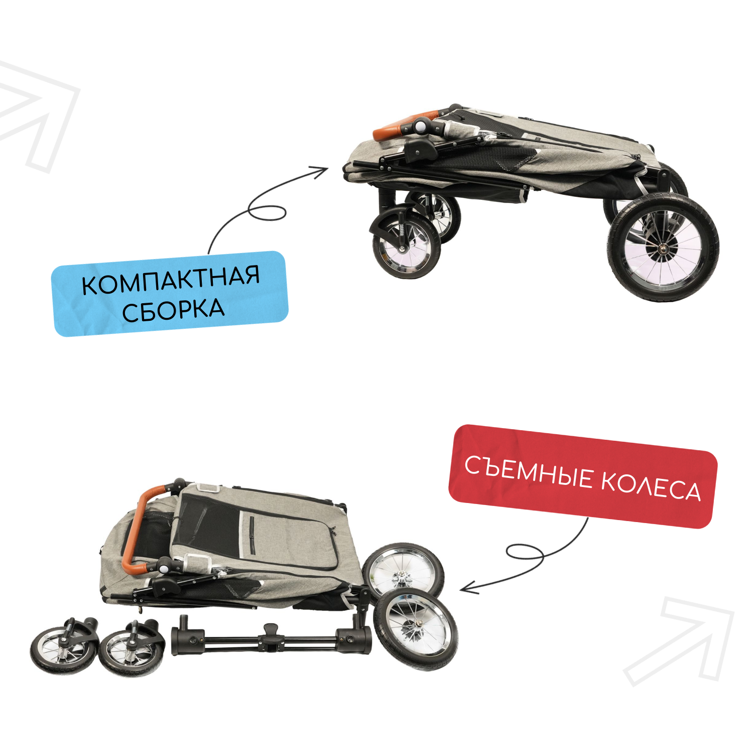 Коляска прогулочная Mr.Kranch для собак и кошек большая выставочная (макс. нагрузка 55 кг) серая