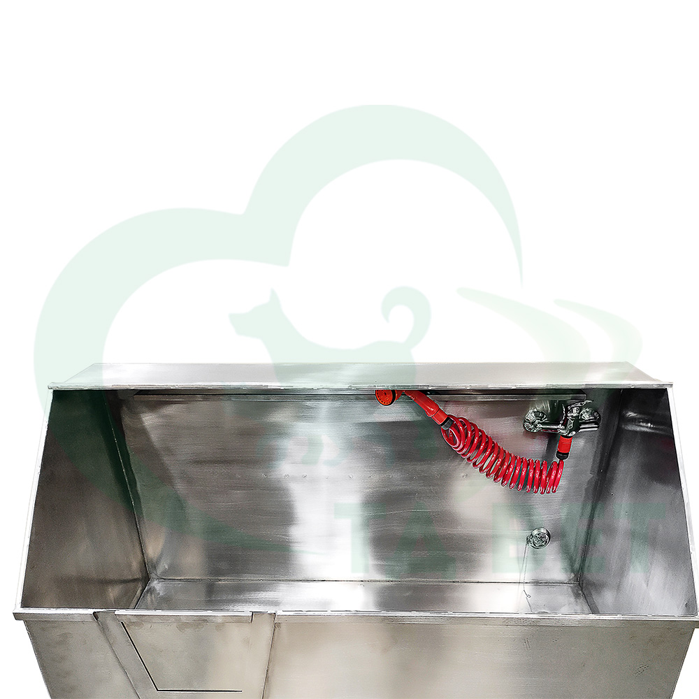 ТД ВЕТ Ванна для мытья животных VETBOT из нерж. стали, электропривод 1500x600x805-1350h, с дверцей и душем (каркас белый) (из наличия) СКИДКА 15%