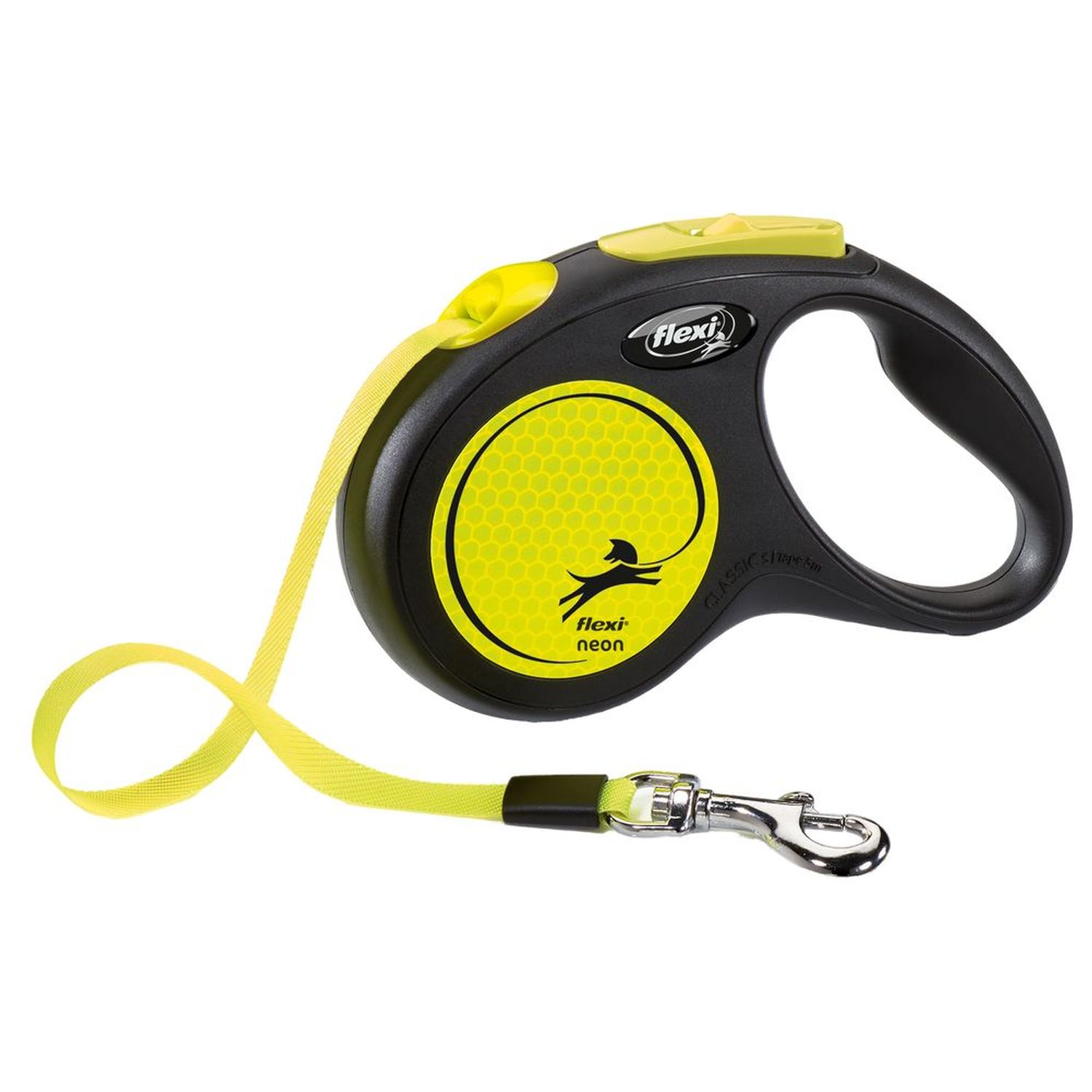 flexi рулетка Neon New S (до 15 кг) лента 5 м, светоотражающая, желтый неон