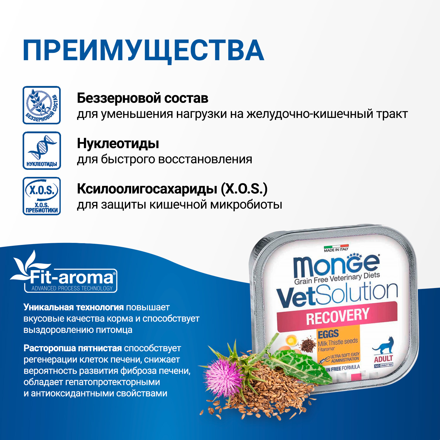 Диетический корм Monge VetSolution Cat Recovery Рекавери для кошек при восстановлении питания в период выздоровления 100 г