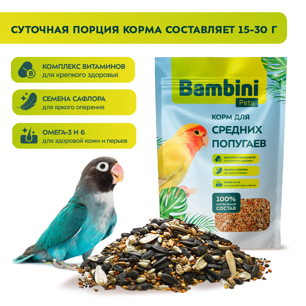 Корм Bambini Pets для средних попугаев, 800 г