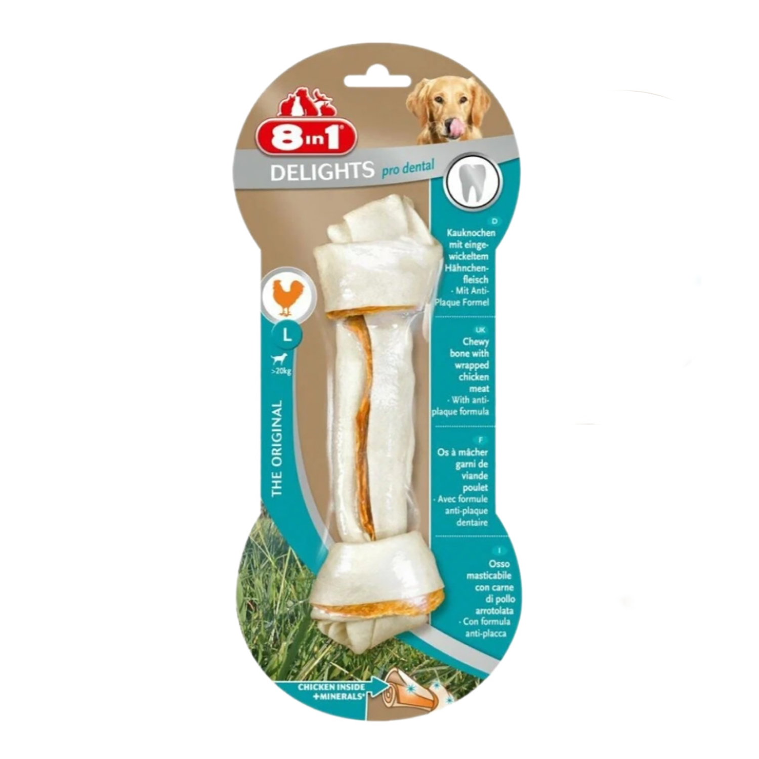 8in1 DENTAL DELIGHTS L косточка с куриным мясом для крупных собак с минералами 21 см
