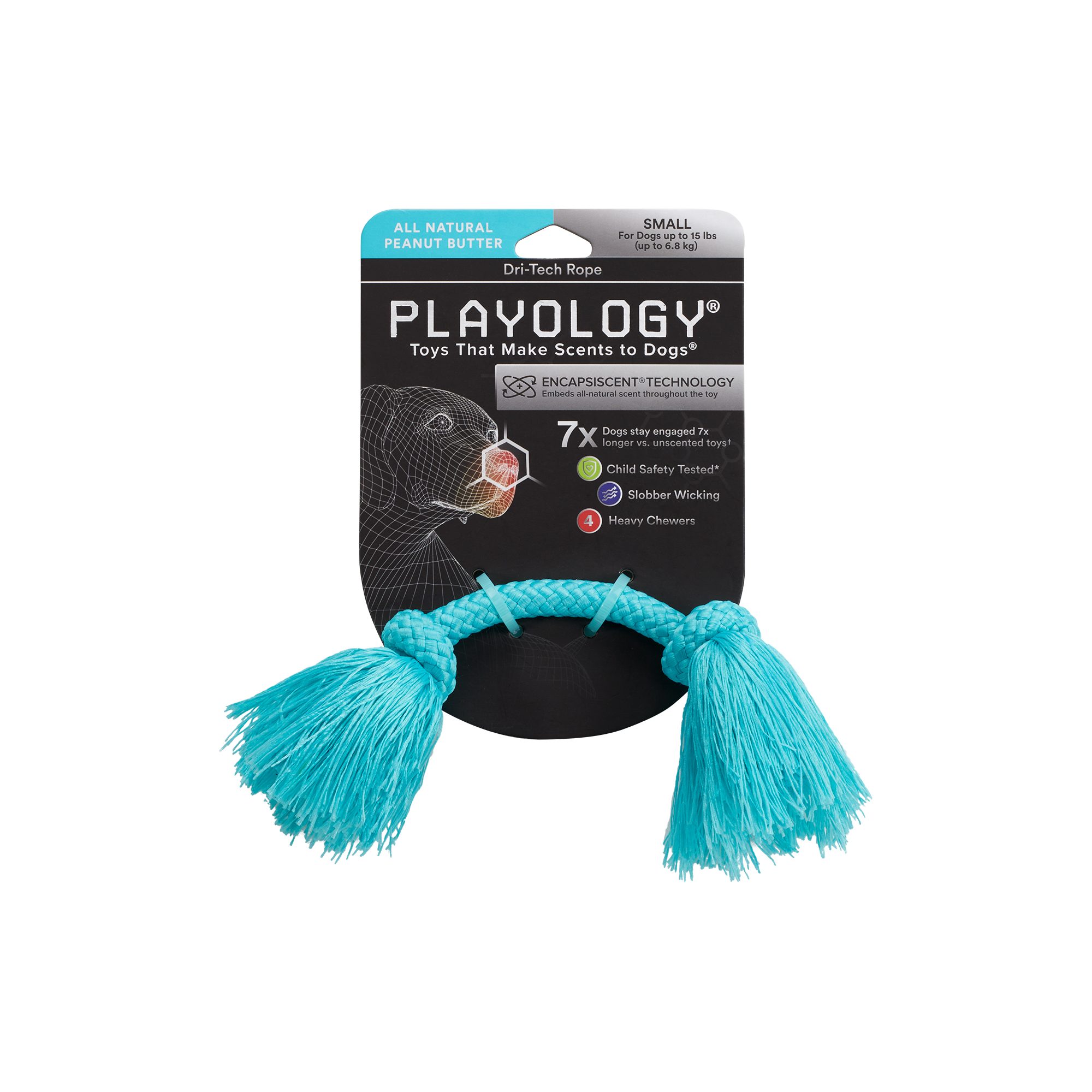 Playology жевательный канат DRI-TECH ROPE для собак мелких пород с ароматом арахиса, маленький, цвет голубой СКИДКА 50%