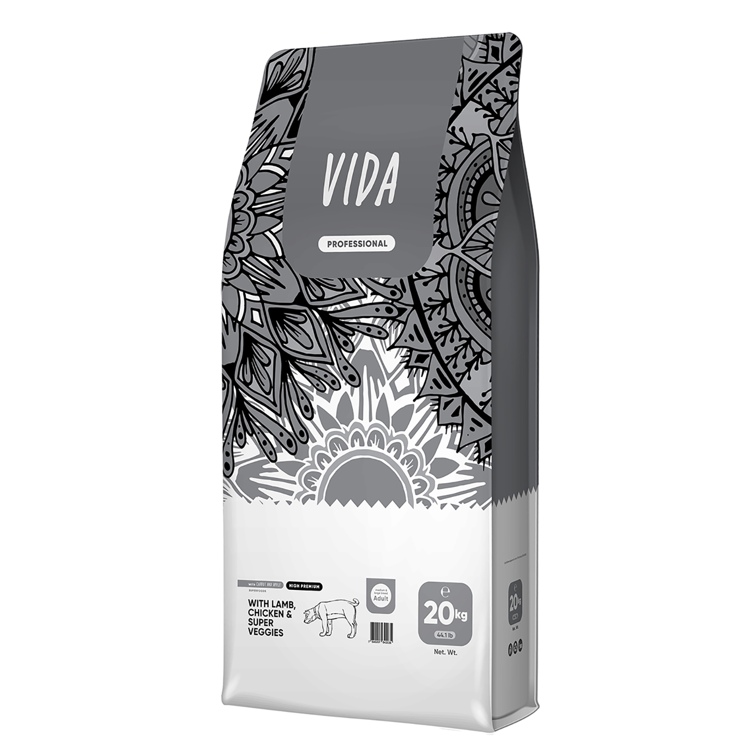 Сухой корм VIDA PROFESSIONAL HIGH PREMIUM для взрослых собак средних и крупных пород из ягненка и курицы с овощами 20 кг