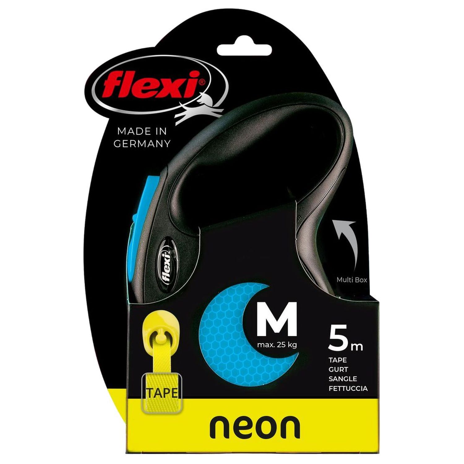 flexi рулетка Neon New M (до 25 кг) лента 5 м, светоотражающая, голубой неон