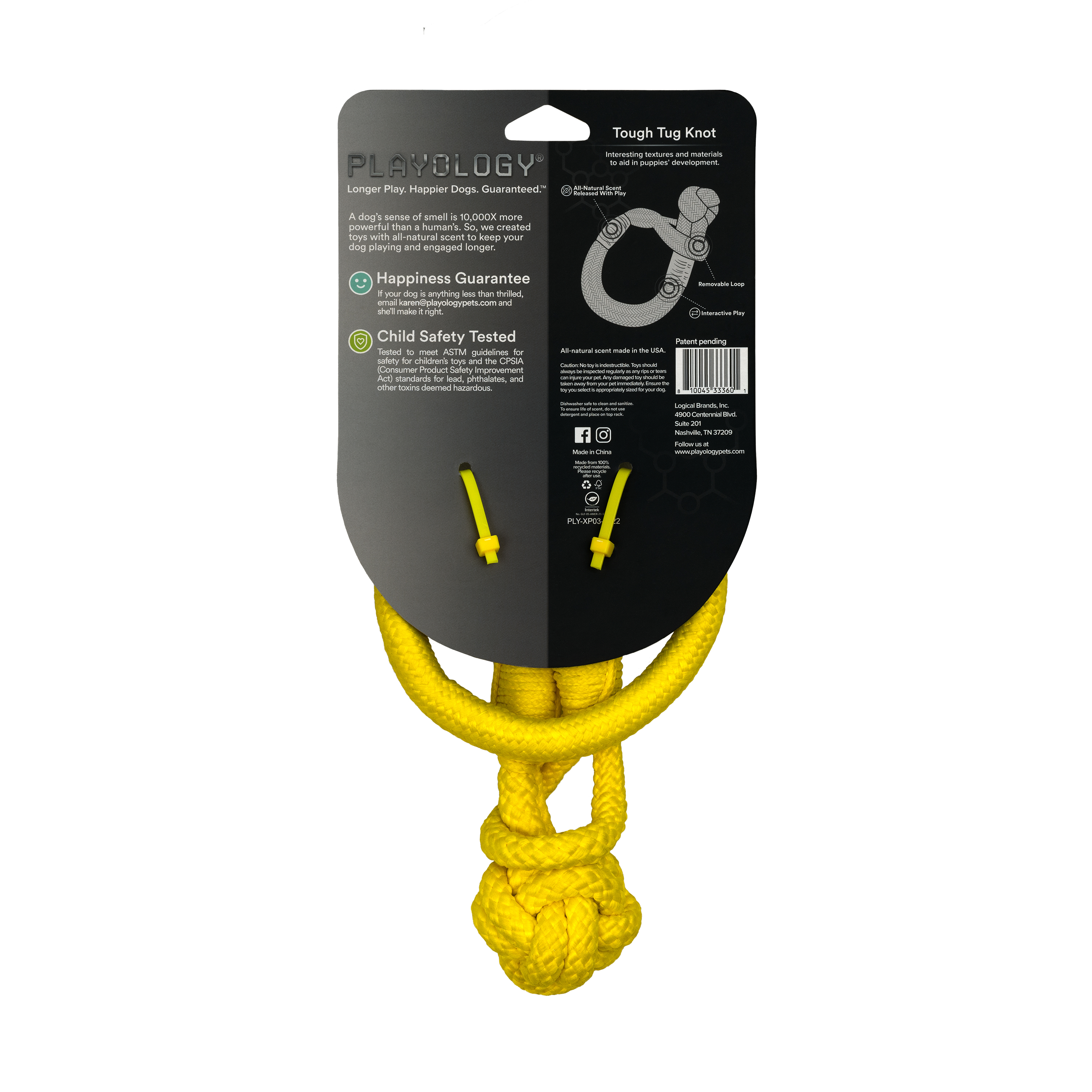 Playology жевательный канат TOUGH TUG KNOT для щенков 4-8 месяцев с ароматом курицы, цвет желтый СКИДКА 50%